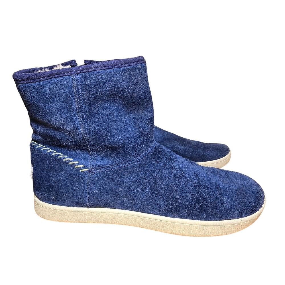 UGG Rye Navy Suede Boots Girls Size 4 Womens 5.5 Shearling Side Zip Soft Warm